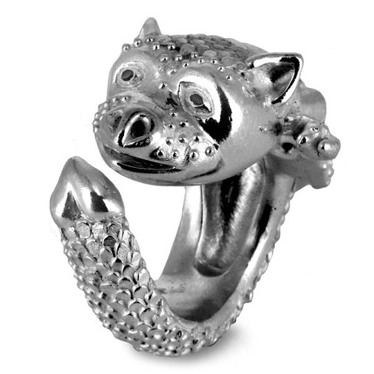 Kleiner Drache Willi großer Ring mit schwarzen Diamanten