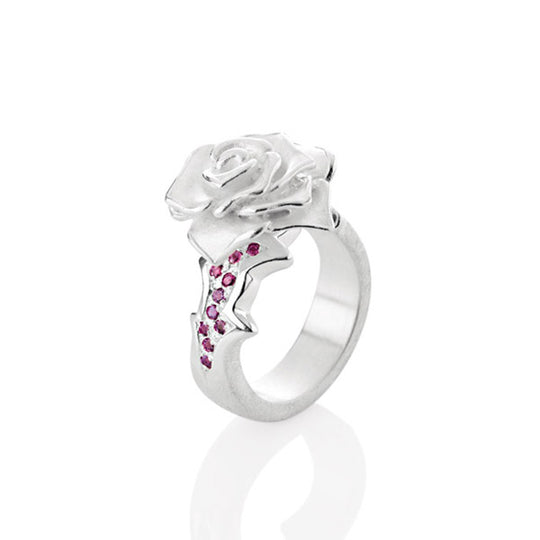 Rose of Antoine kleiner Ring mit Rose und Rhodolithpavée