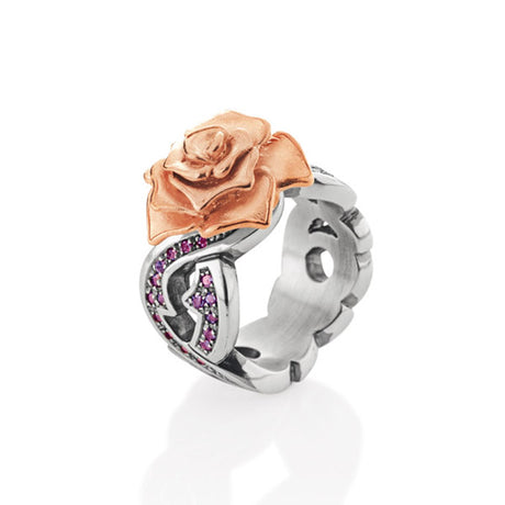 Rose of Antoine mittlerer Ring mit Rose und Rhodolithpavée