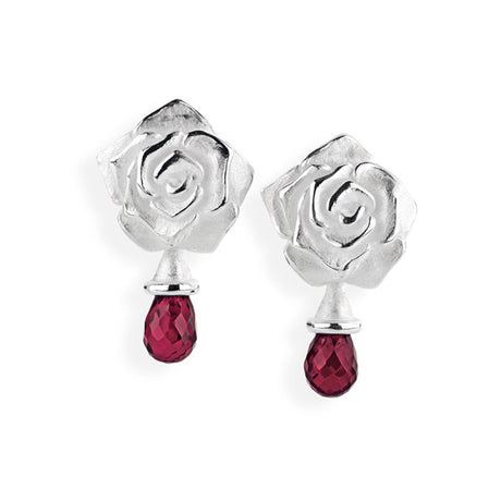 Rose of Antoine große Rosen Clipohrstecker mit Rhodolithpampel