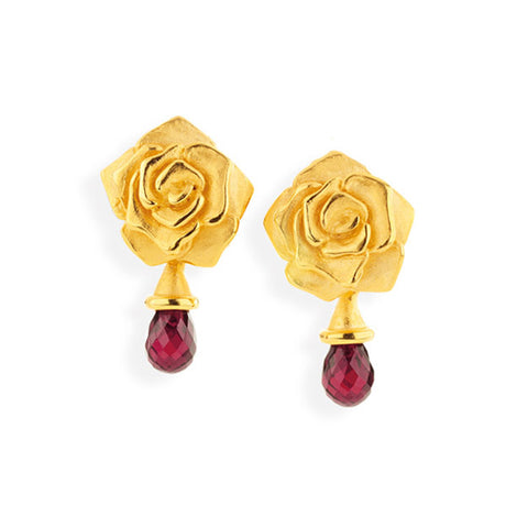 Rose of Antoine große Rosen Clipohrstecker mit Rhodolithpampel