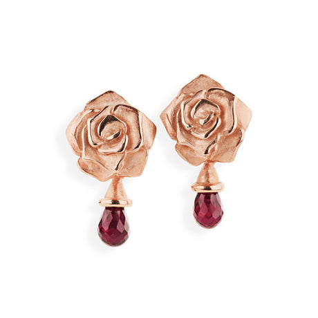 Rose of Antoine große Rosen Clipohrstecker mit Rhodolithpampel