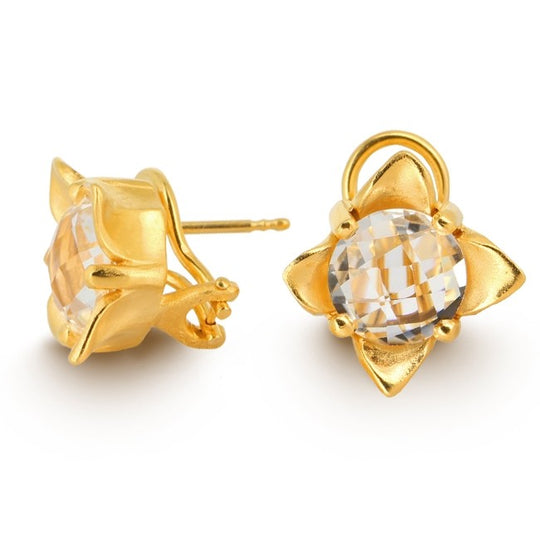 Feenzauber Blütenkelch Clipohrstecker mit facettiertem Bergkristall