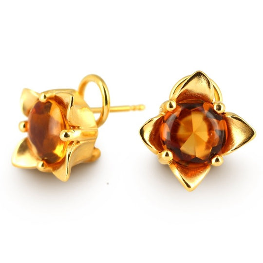 Feenzauber Blütenkelch Clipohrstecker mit facettiertem Citrin