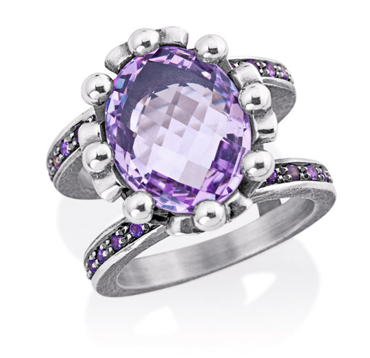 Lebenslänglich Seitenspringer Ring Klunkerlinge mit Amethyst und Amethystpavée