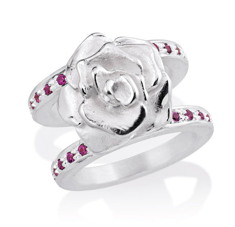 Lebenslänglich Seitenspringer Ring Rose of Antoine mit Rhodolithpavée
