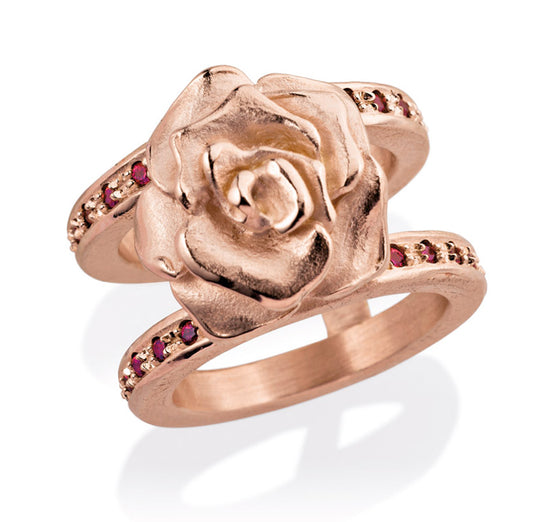 Lebenslänglich Seitenspringer Ring Rose of Antoine mit Rhodolithpavée