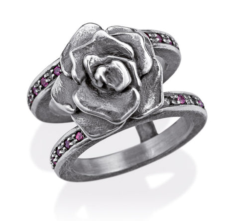 Lebenslänglich Seitenspringer Ring Rose of Antoine mit Rhodolithpavée