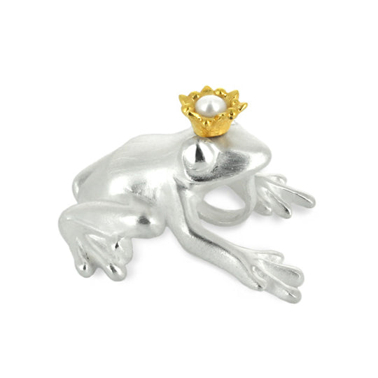 Froschkönig XL Anhänger Chrissy mit Krönchen und Süßwasserperle