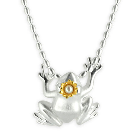 Froschkönig XL Anhänger Chrissy mit Krönchen und Süßwasserperle