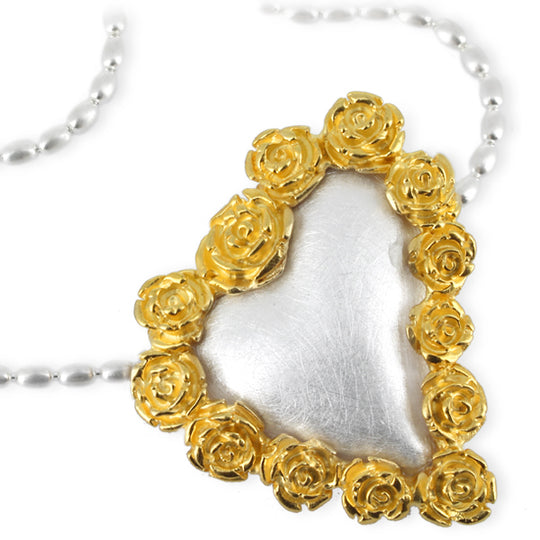 Sahnehäubchen großer Herz Anhänger bicolor mit Rosenbanderole