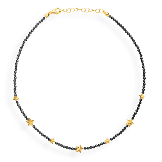 Sternenglanz & Schattentanz Onyx Collier mit Sternen und Karabiner in der Länge 47 cm