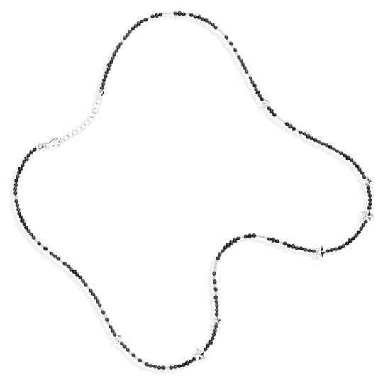 Sternenglanz & Schattentanz Steinmix Kette mit Onyx Bergkristall Hämatit Sterne und Karabiner in der Länge 85 cm