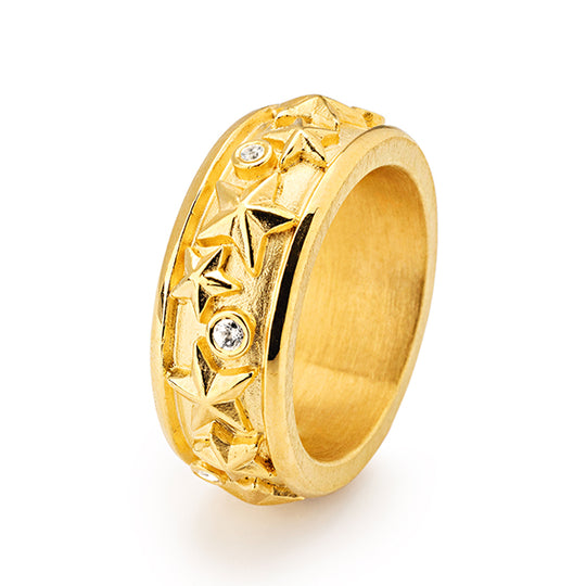 Sternenglanz & Schattentanz kleiner Sternen Ring mit Bergkristall