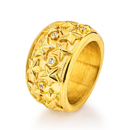 Sternenglanz & Schattentanz großer Sternen Ring mit Bergkristall