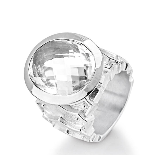 Sternenglanz & Schattentanz großer Rüstungsring mit facettiertem Bergkristall