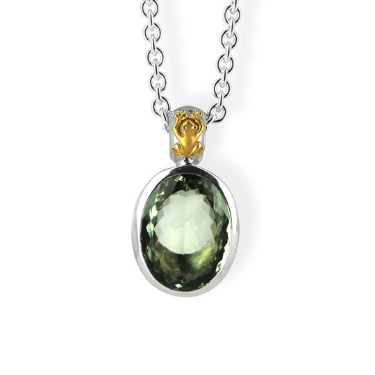 Blubb Anhänger mit facettiertem Prasiolith und Frosch