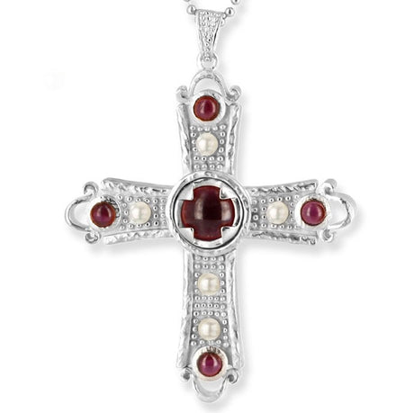 Papst Pius großer Kreuz Anhänger mit Granat und Süßwasserperle
