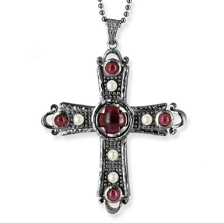Papst Pius großer Kreuz Anhänger mit Granat und Süßwasserperle