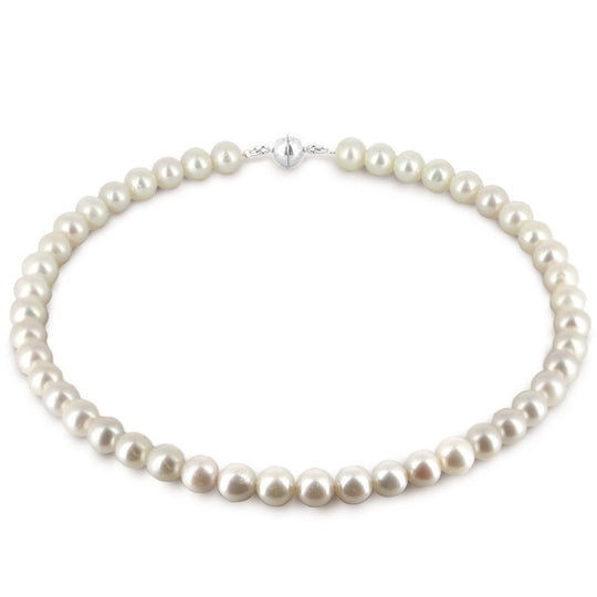 Süßwasserzuchtperlen Kette mit Kugel-Magnetschließe Perlen 10-11 mm.