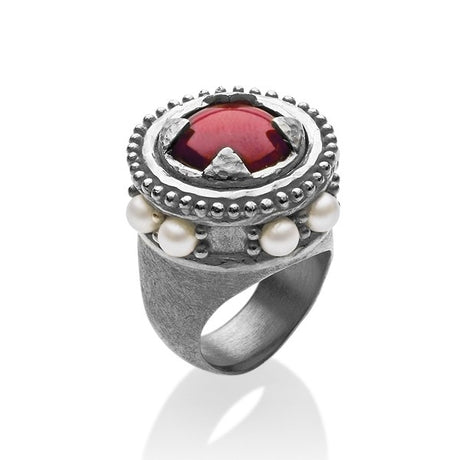 Papst Pius großer Ring mit Granat und Süßwasserperle