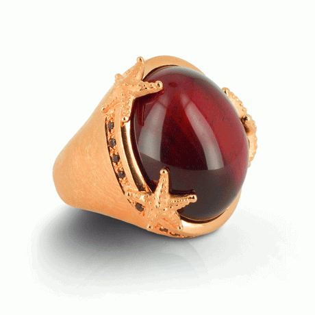 Neptuns Garden großer Ring mit Tigerauge Cabochon und Rauchquarzpavée