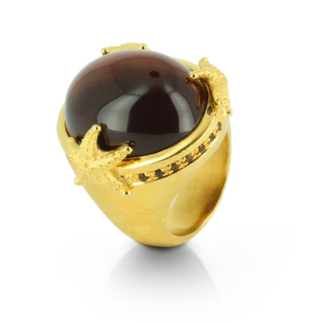 Neptuns Garden großer Ring mit Tigerauge Cabochon und Rauchquarzpavée