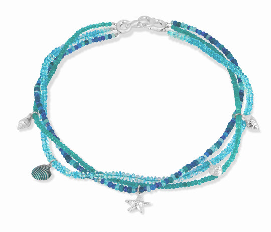 Neptuns Garden 3-reihiges Mix Collier mit Muscheln und Knebelverschluss in der Länge 45 cm