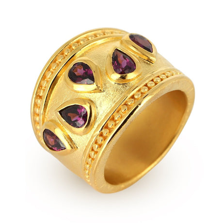 Chandaliery Ring mit Rhodolithtropfen