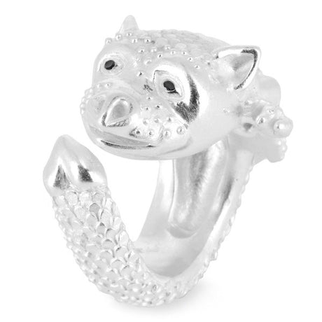 Kleiner Drache Willi großer Ring mit schwarzen Diamanten
